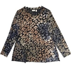 Logo Burnout Sheer Pockets Textured Swing Top Womens L Long Lori Goldstein‎ NWT